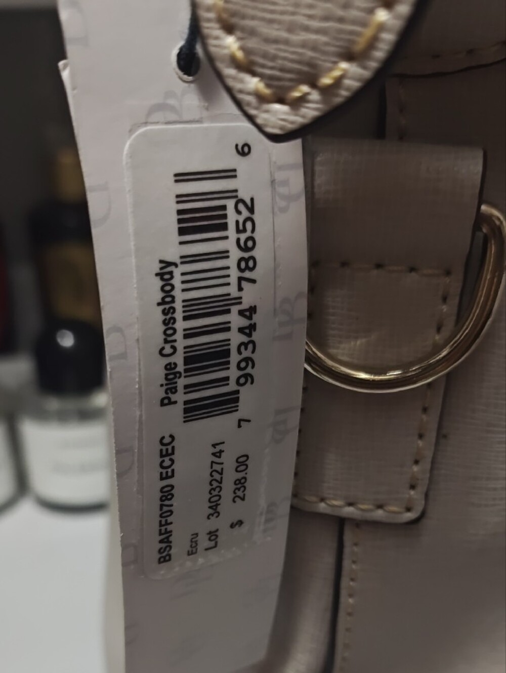 Dooney & Bourke Saffiano Leather Paige Crossbody Bag In Ecru - Picture 8 of 9